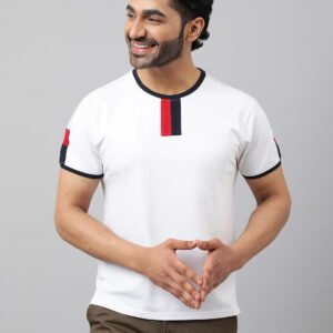 Classic white with contrast dual panel round neck (Slim fit)